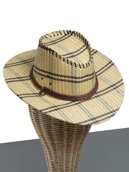 CHOKORE - Unisex Vintage Wide-Brim Plaid Checks Beige Cowboy Hat