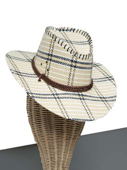 CHOKORE - Unisex Vintage Wide-Brim Plaid Western Checks White Cowboy Hat