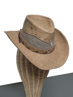 CHOKORE - Unisex Vegan Leather Solid Brown Cowboy Hat