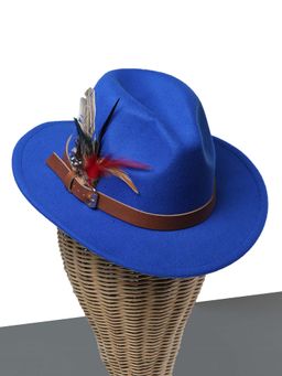 CHOKORE - Unisex Chic Feathered Jazz Solid Blue Fedora Hat