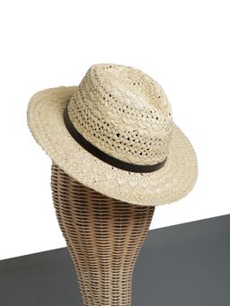 CHOKORE - Unisex Woven Straw Self Design Beige Fedora Hat