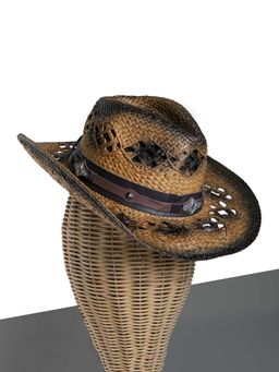 CHOKORE - Unisex Rustic Straw Textured Brown Cowboy Hat
