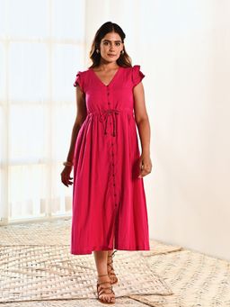 MoonTara - Fuchsia Cotton Long Shirt Dress