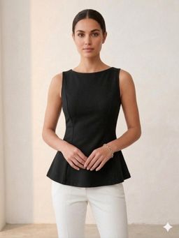 Twenty Dresses by Nykaa Fashion - Black Peplum Top In Belentino Fabric