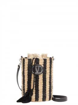 Valentino Garavani - Natural/Black Logo Small Bucket Bag