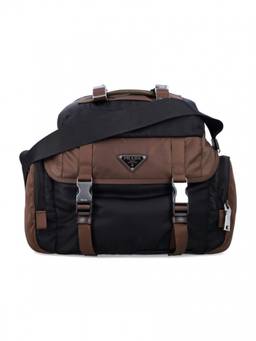 PRADA - Black/Burnt Logo Large Crossbody Bag