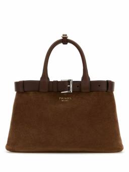 PRADA - Brown Buckle belt suede medium satchel bag