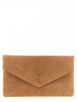 Saint Laurent - Beige Logo Large Clutch