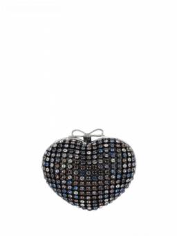 self-portrait - Black Multi Crystal Heart Clutch