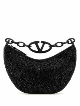 Valentino Garavani - Black Embellished Vlogo Moon Shoulder Bag