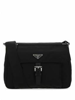PRADA - Black Logo Plaque Crossbody Bag