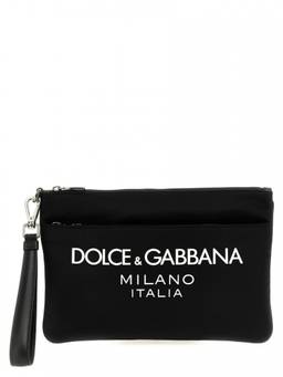Dolce&Gabbana - BlackWhite Logo print clutch bag