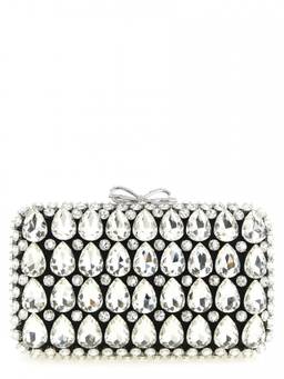 self-portrait - Black Crystal embellished clutch