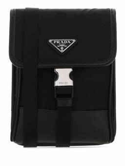PRADA - Black Logo Plaque Crossbody Bag