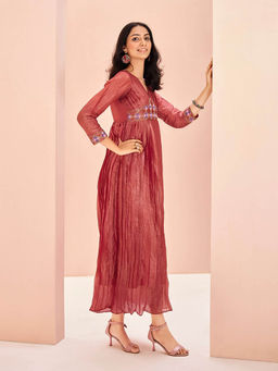 Odette - Women Red Organza Embroidered Stitched Maxi Dress