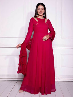 Odette - Women Red Georgette Beads Gown