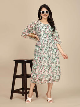 Odette - Women Pink Georgette Printed Dress