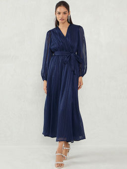 Femmella - Navy Lurex Wrap Maxi Dress