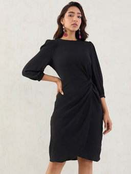 Femmella - Black Knotted Knee Length Dress