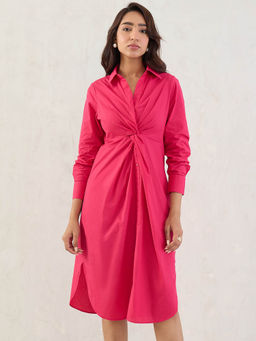 Femmella - Pink Poplin Knot Detail Dress