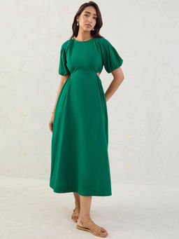 Femmella - Green Poplin Cut Out Maxi Dress