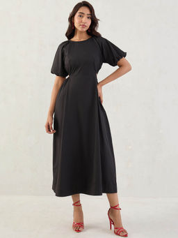 Femmella - Black Poplin Cut Out Maxi Dress