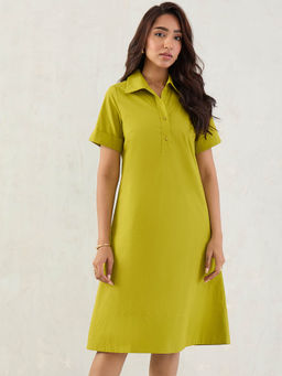 Femmella - Citrine Green Poplin Dress