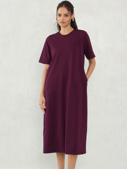 Femmella - Wine Knit Slit Detail Dress