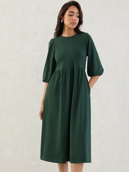Femmella - Forest Green Cotton Knitted Dress