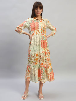Cantabil - Women Printed Multi Spread Collar Casual Dress