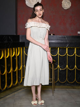 Odette - Women Beige Polyester Solid Western Dress