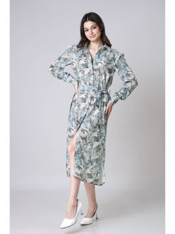 NEOFAA - Women Abstract Floral Tie-Belt (Set of 2) Shirt Dress with Belt (Set of 2)