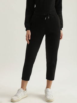 ELLE - Women Black Solid Mid-Rise Joggers