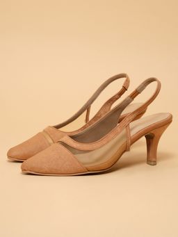 ERIDANI - Women Trinika Tan Mesh Kitten Heels
