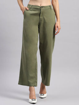 Monte Carlo - Womens Olive Solid Wide Leg Pant