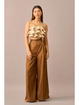 True West - Women Ruffled Bandeau Crop Top with High Waist Trouser