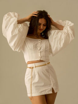 True West - Women White Full Sleeves Off-Shoulder Co-Ord Set