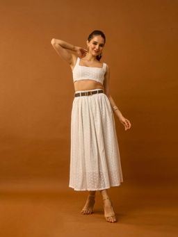 True West - Women White Schiffli Co- Ord Set