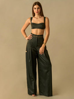 True West - Women Olive Satin Weave Co-Ord Set