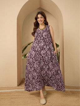 InWeave - Women's Rayon Printed Mauve Dress