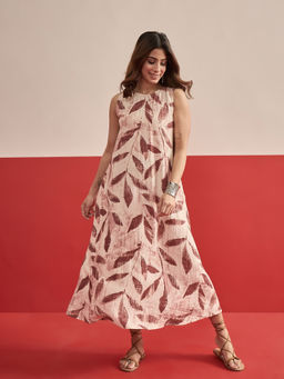 InWeave - Women Printed Beige Dress