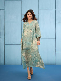 InWeave - Women Muslin Printed Blue Dress