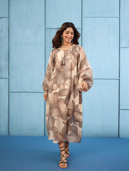 InWeave - Women's Muslin Printed Grey Dress