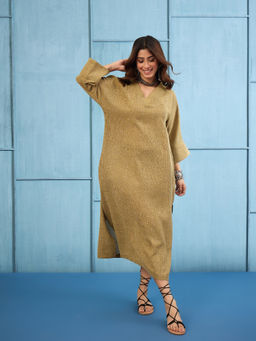 InWeave - Women's Linen Solid Olive Dress