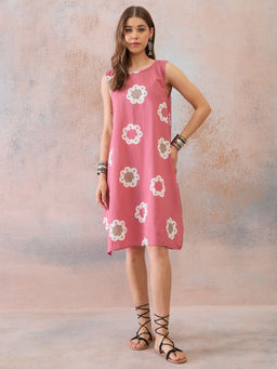 InWeave - Women's Cotton Floral Printed Pink Dress