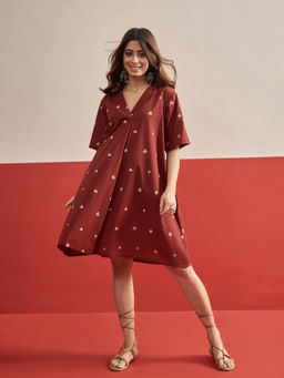 InWeave - Women's Cotton Printed Red Dress