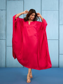 InWeave - Pink Rayon Solid Kaftan Dress