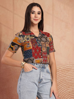 COTLAND FASHION - Multicolored Cotton Collar Neck Printed Shirt