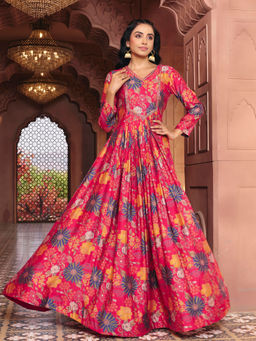 MADHURAM - Women's Printed Pink Gown