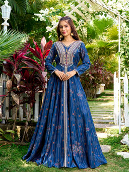 MADHURAM - Women's Silk Embroidered Blue Gown